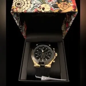 Ed Hardy | Accessories | Ed Hardy Mens Gold Black Chronograph Watch ...
